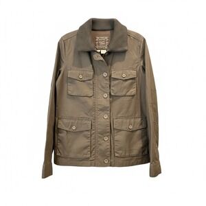 J Crew Womens Military Utility Jacket Khaki Olive Button Front Collared Small